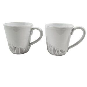 Anthropologie Ronaldo 14 Oz White Glazed Clay Coffee Tea Mug Cup – Set of 2